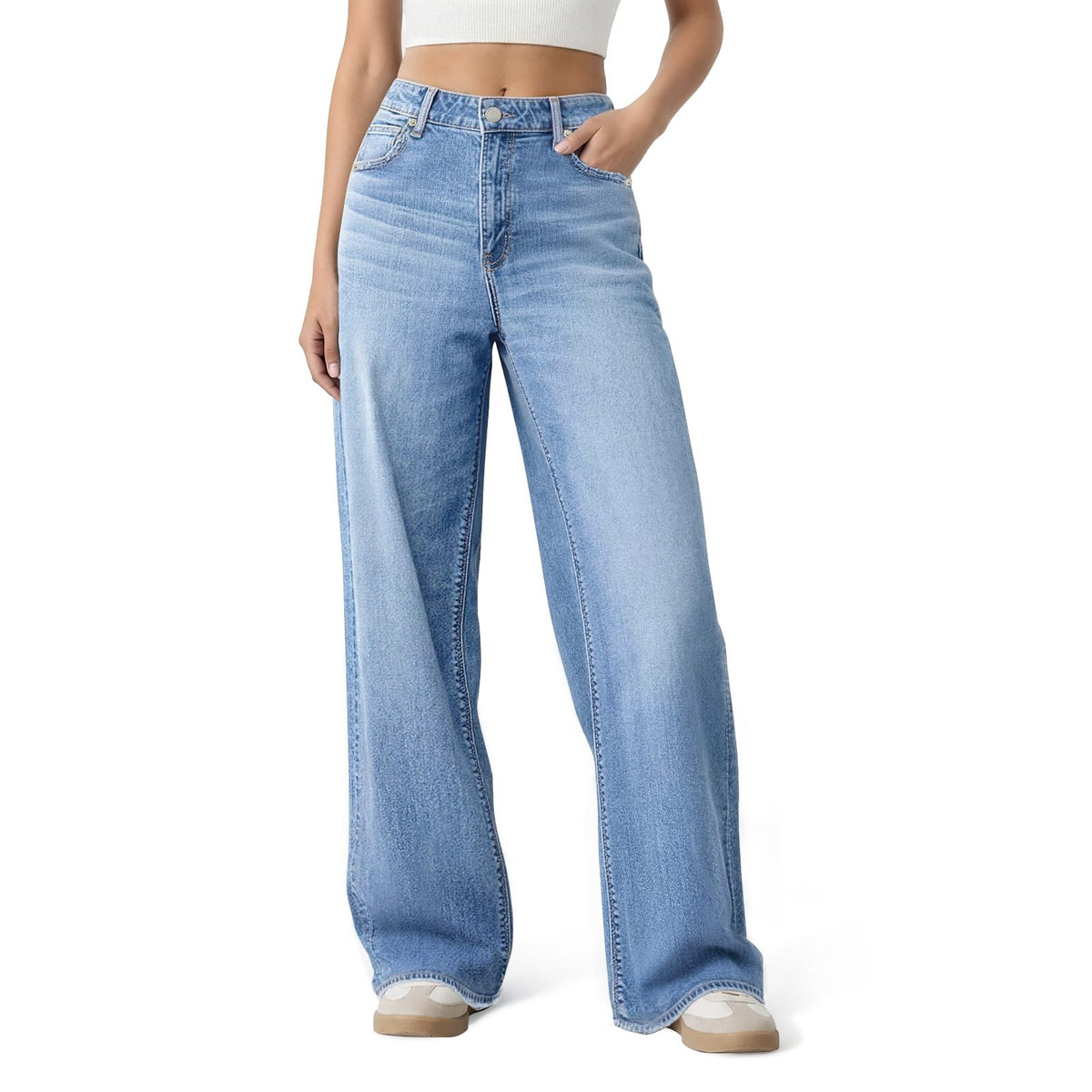 Women's Wide Leg Jeans High Waisted Baggy Straight Denim Pants