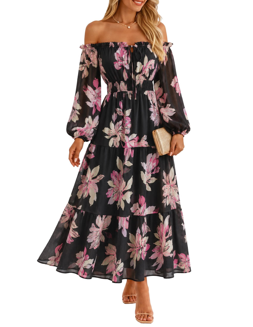 ZESICA Womens 2026 Fall Long Sleeve Floral Maxi Dress