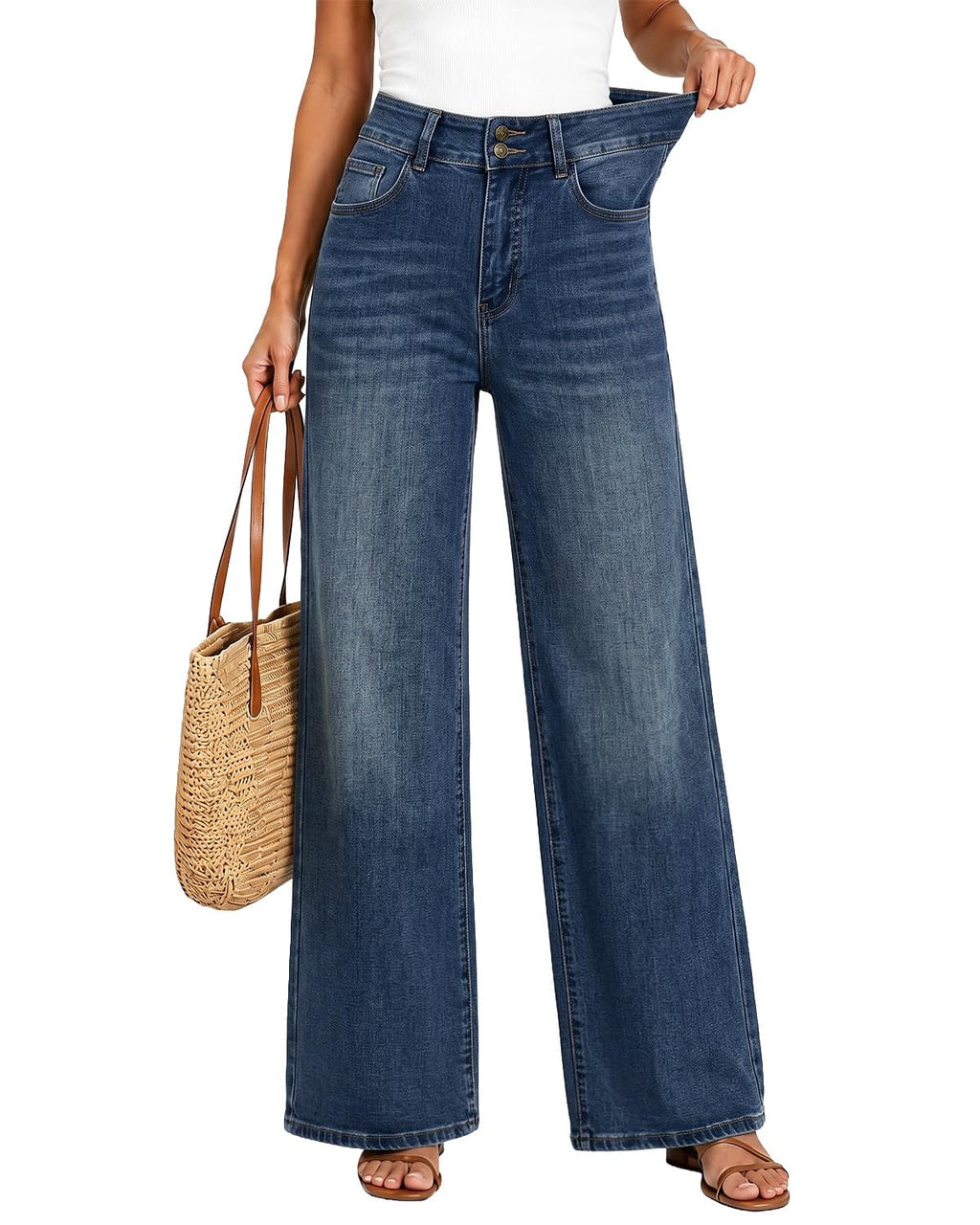 Women's High Waisted Wide Leg Jeans Stretchy Baggy Pants Trendy Fit