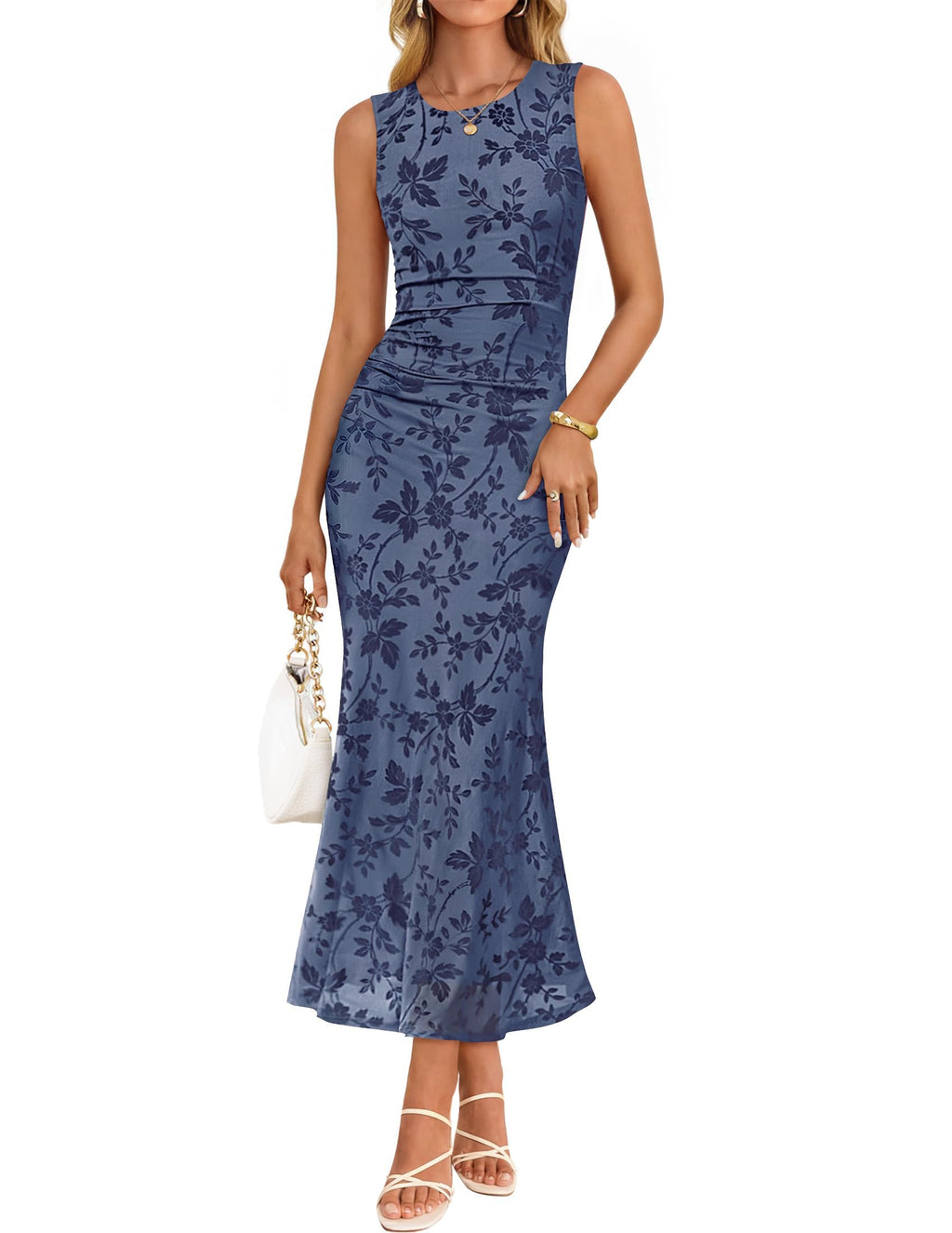 ZESICA Women's Summer Sleeveless Floral Bodycon Wedding Guest Dresses