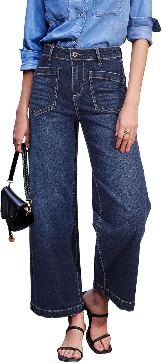 Sidefeel Wide Leg Jeans for Women High Waisted Stretchy Ankle Denim Pants