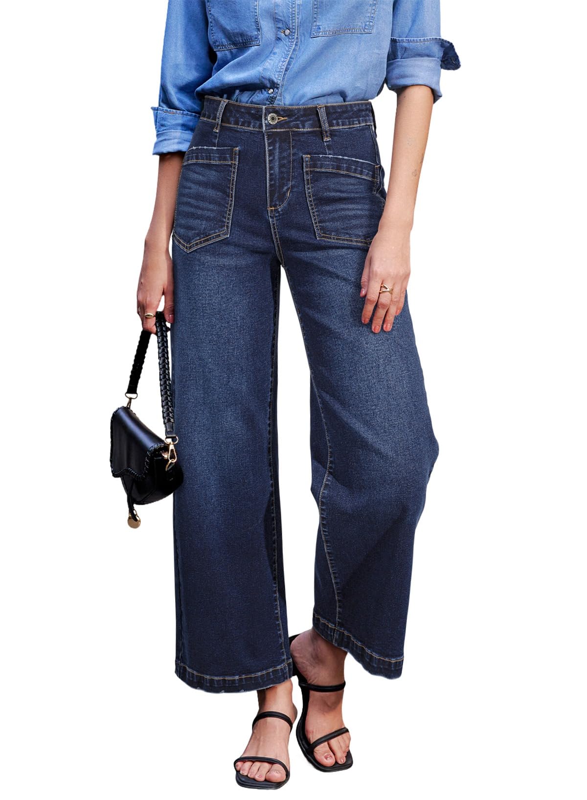 Sidefeel Wide Leg Jeans for Women High Waisted Stretchy Ankle Denim Pants