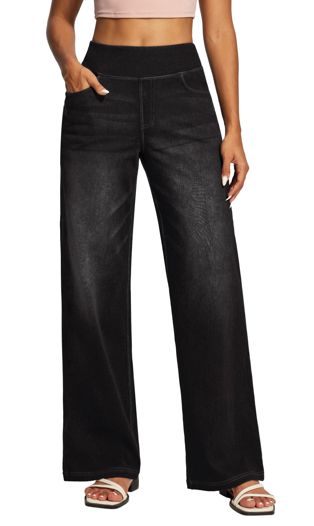 Wide Leg Jeans for Women High Waisted Pull On Sweatpant Jean Denim Pants