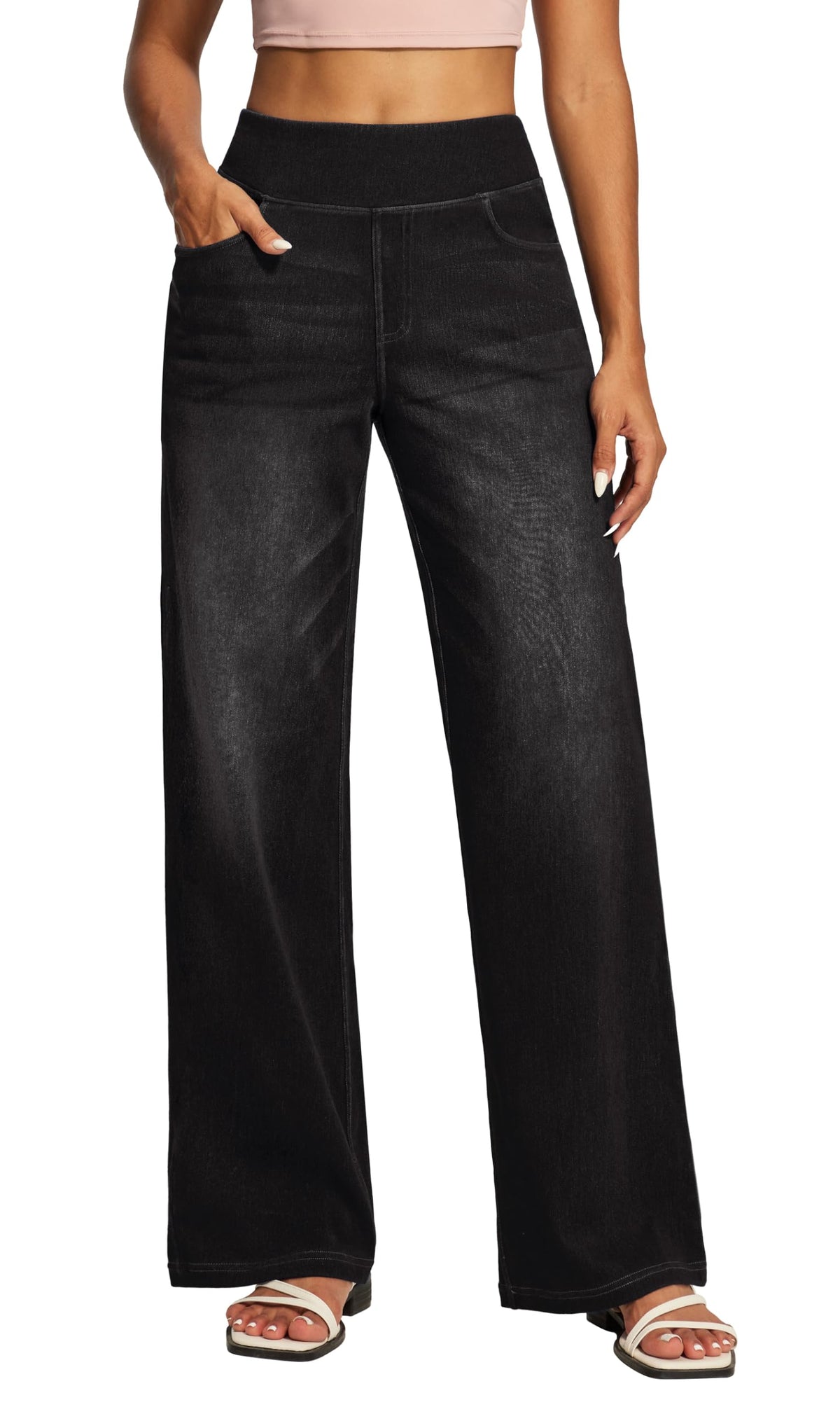 Wide Leg Jeans for Women High Waisted Pull On Sweatpant Jean Denim Pants