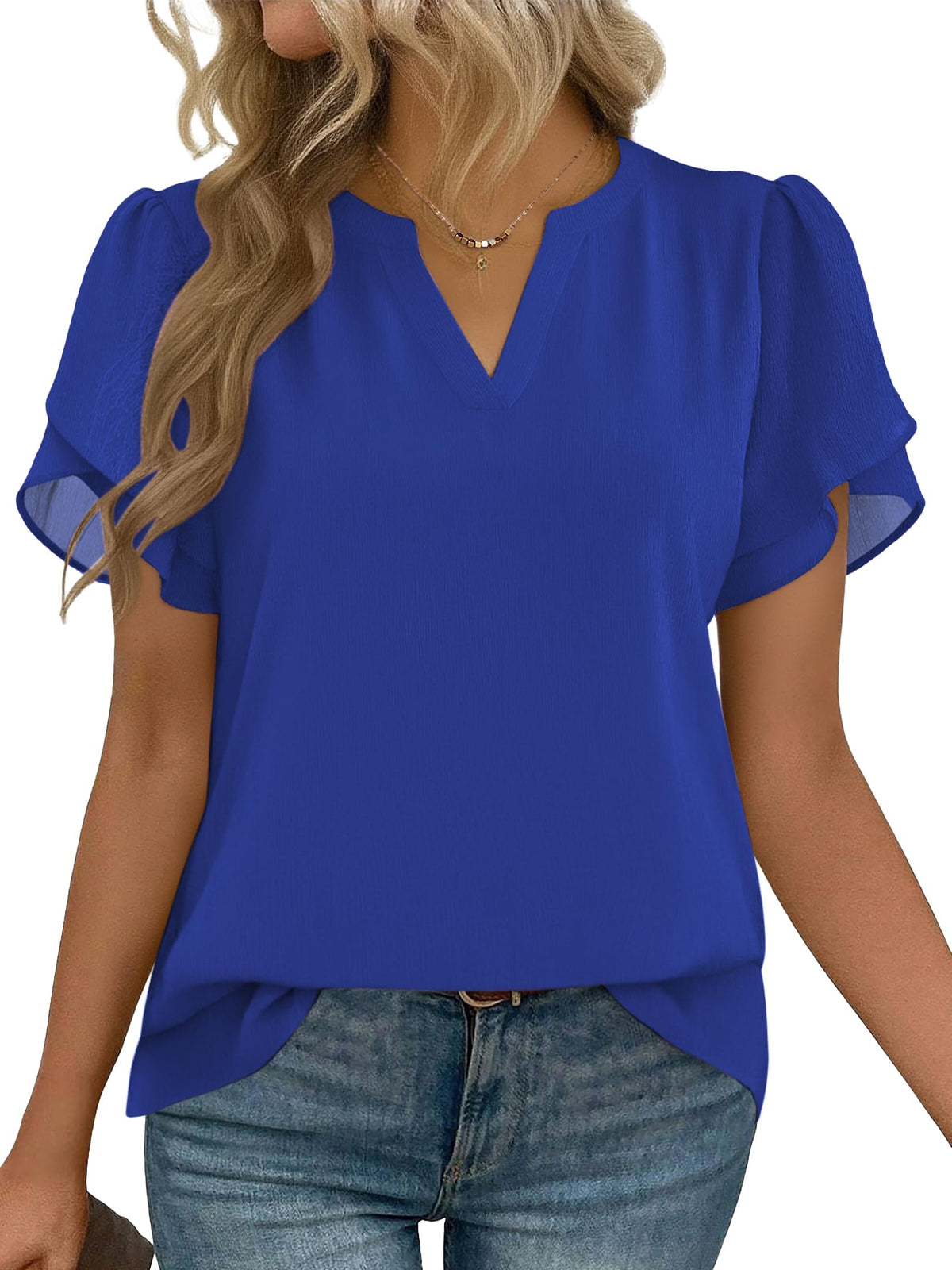 Zeagoo Womens Dressy Casual Chffon Shirts Short Sleeve V Neck Work Blouse