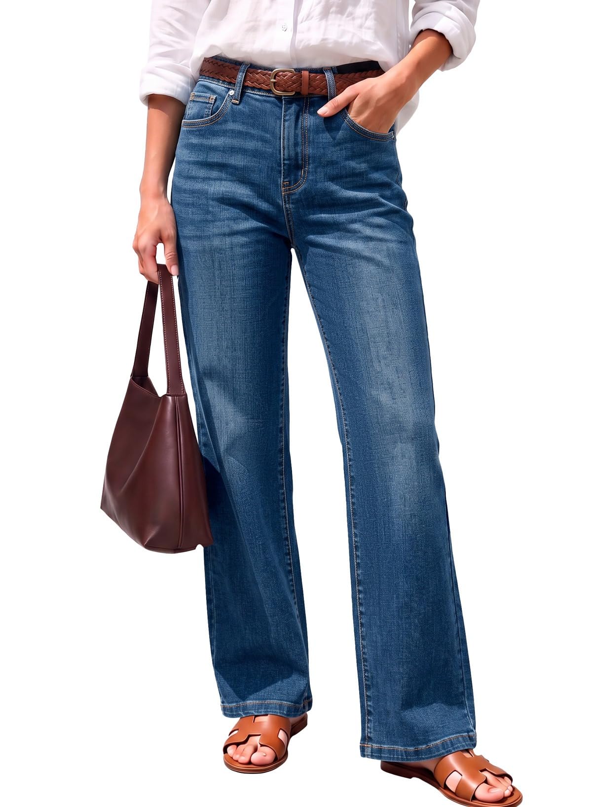 Sidefeel Women's High Waisted Wide Straight Leg Jeans