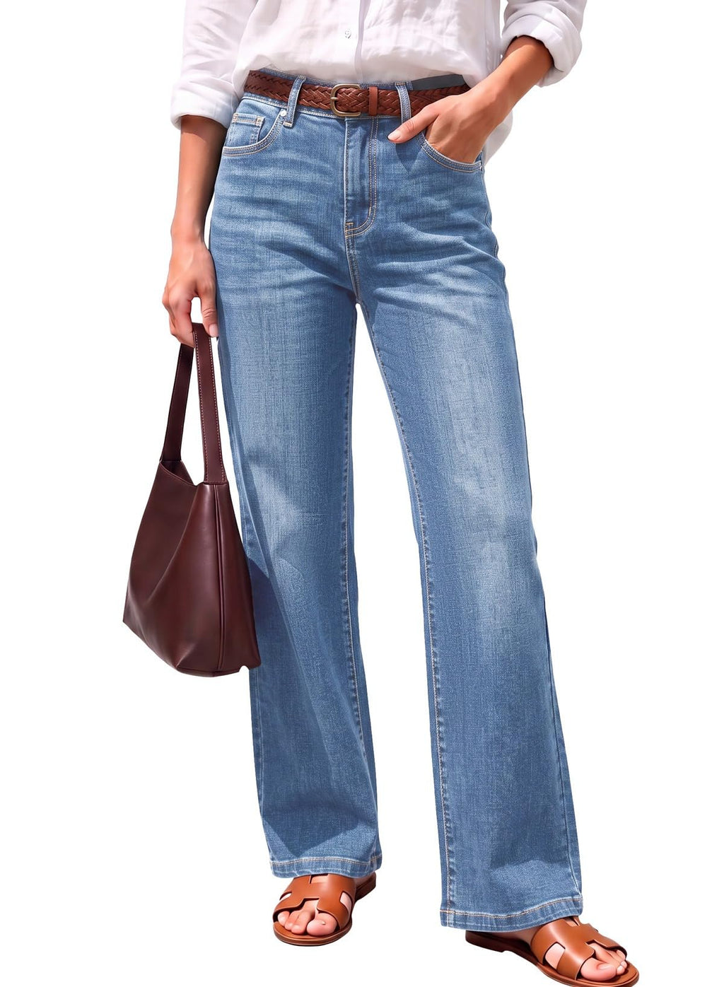 Sidefeel Women's High Waisted Wide Straight Leg Jeans