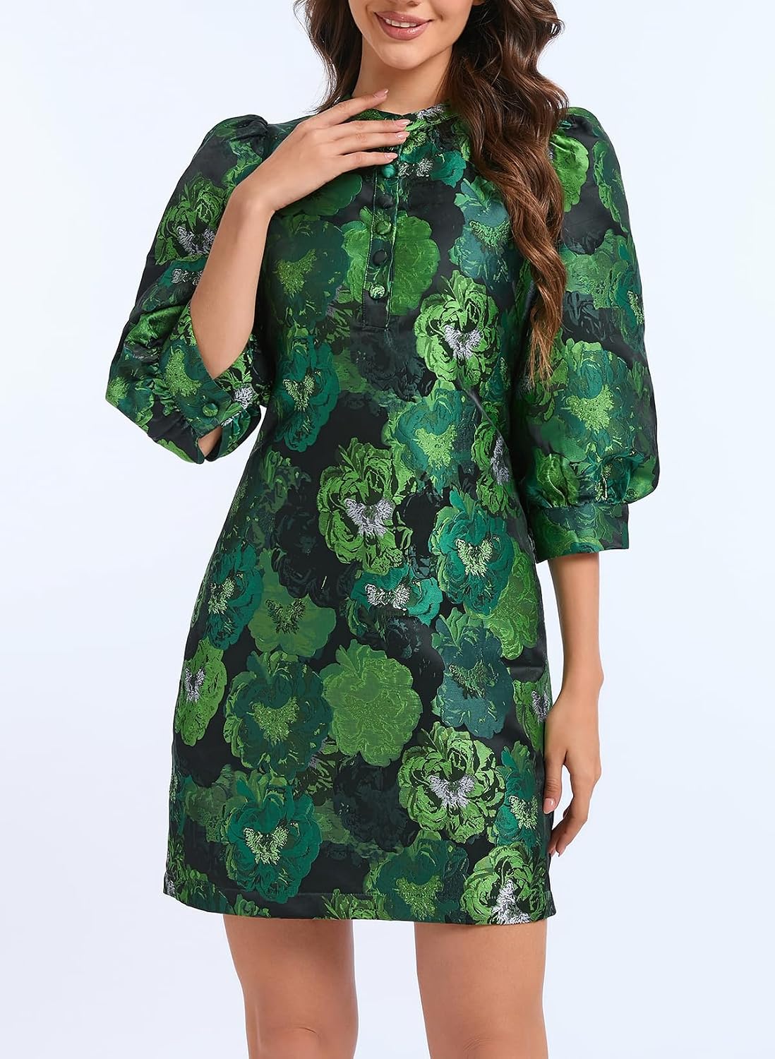 Ladyful Women's Floral Jacquard Dress Cocktail Mini Shift Dresses