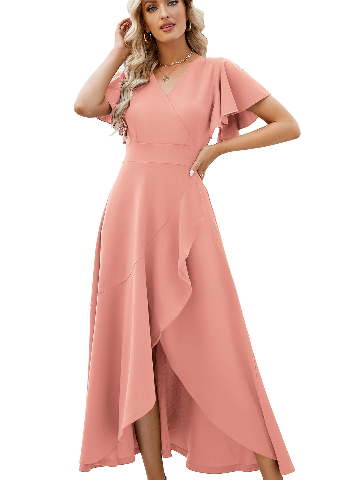 ZZV Formal Dresses for Women Gowns Evening V Neck Wedding Guest Dresses