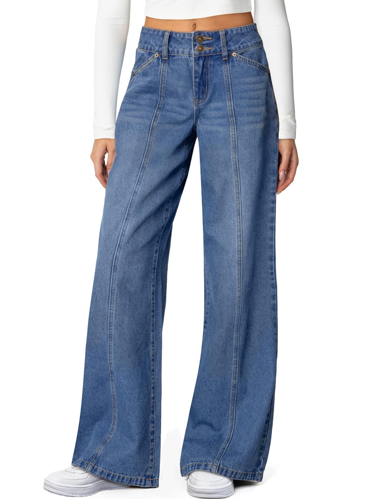 Sidefeel Women's High Waisted Wide Leg Stretchy Jeans