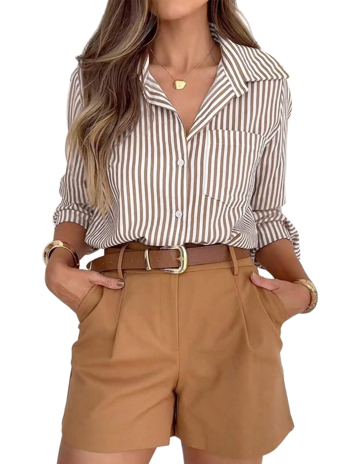 siliteelon Button Down Striped Shirts for Women Work Collared Dress Blouses