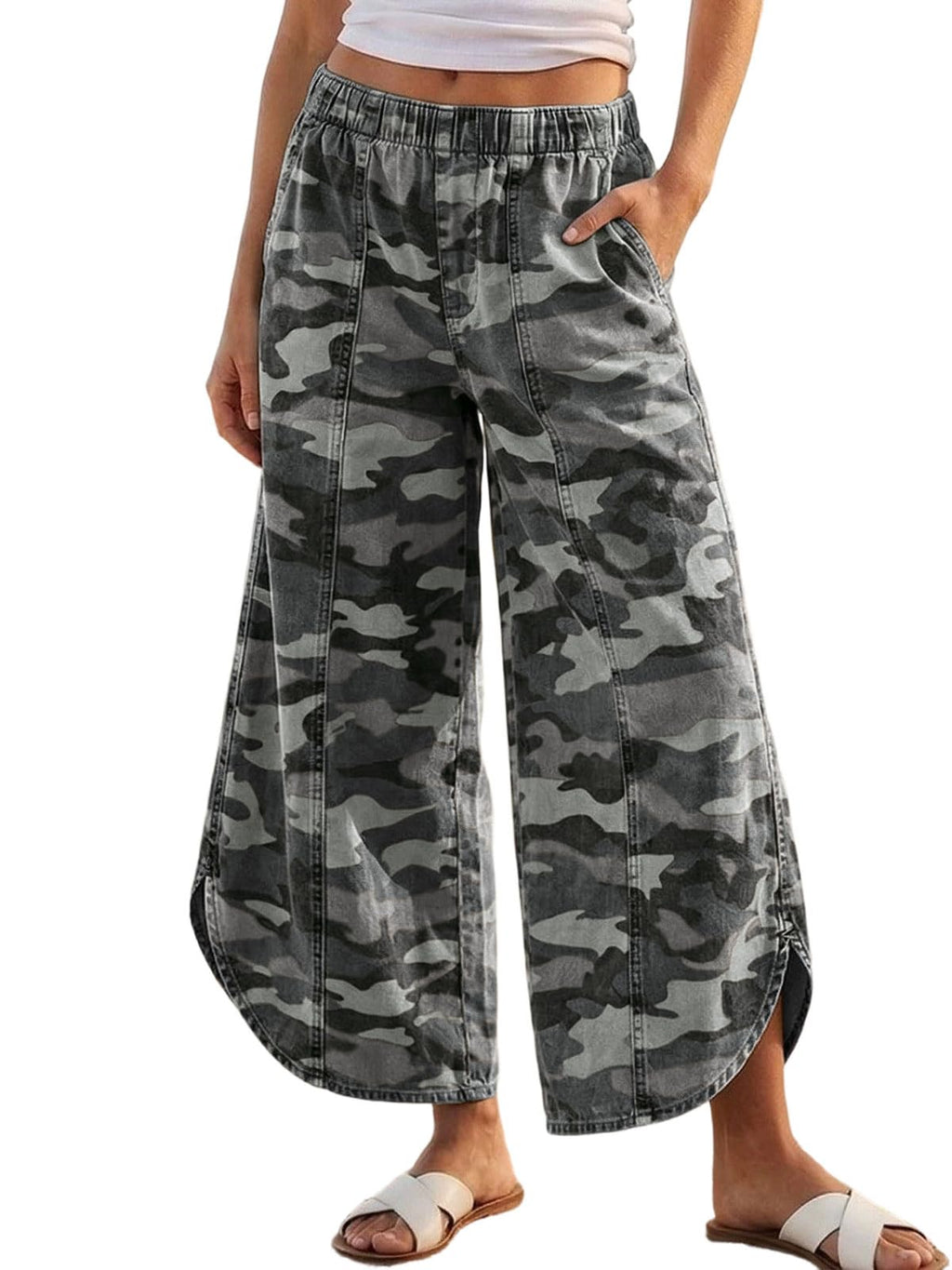 CHARTOU Women Y2k Wide Leg Jeans Elastic Waist Tulip Hem Casual Cropped Ankle Lenght Denim Pants