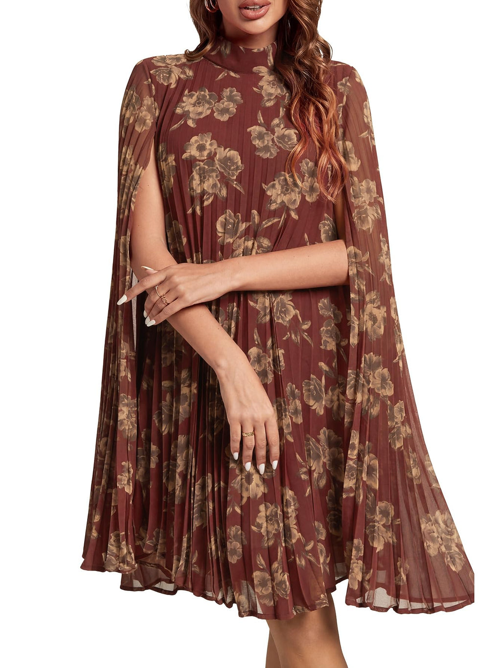 Rooscier Women's Cloak Sleeve Party Midi Dress