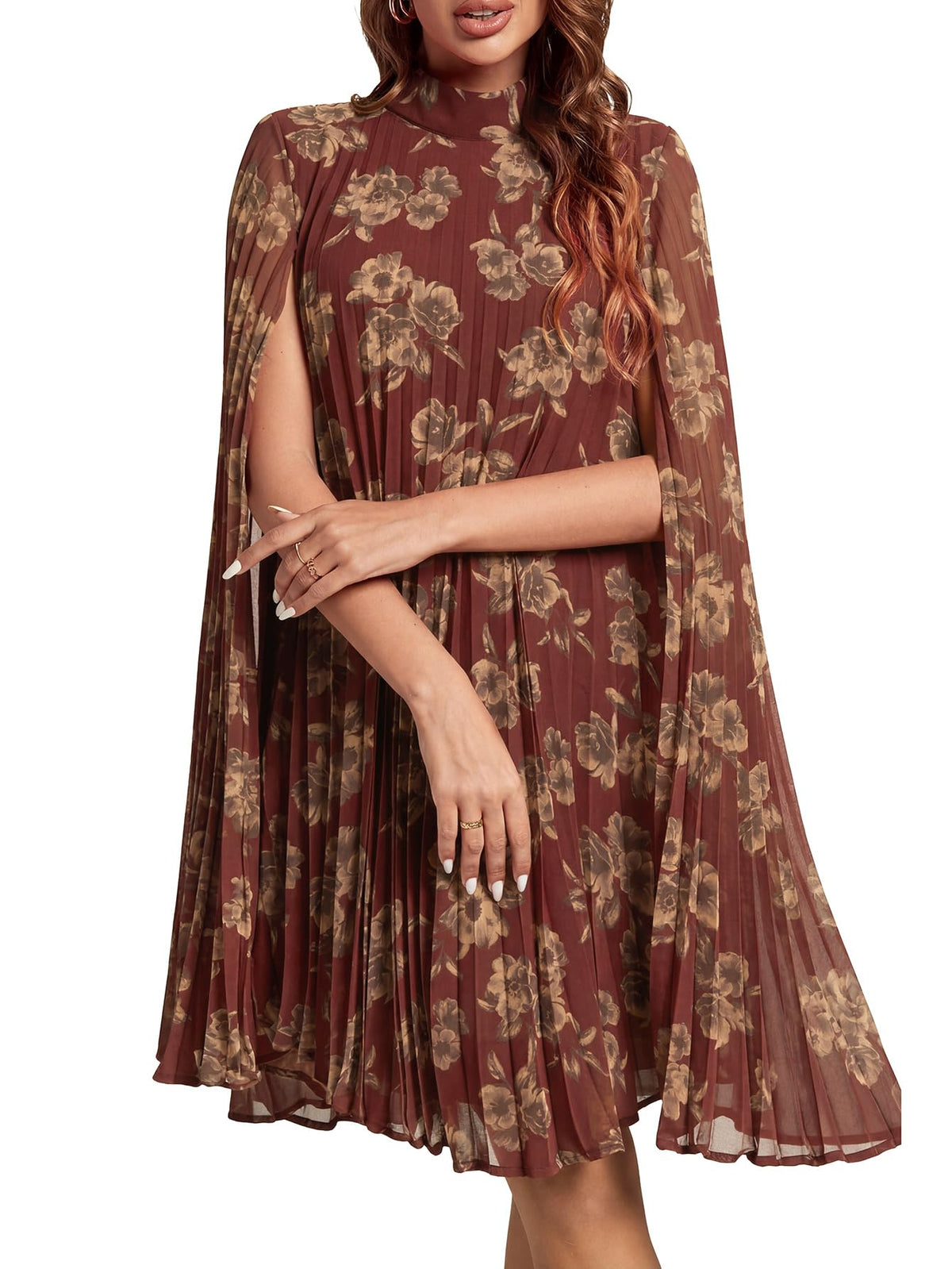 Rooscier Women's Cloak Sleeve Party Midi Dress