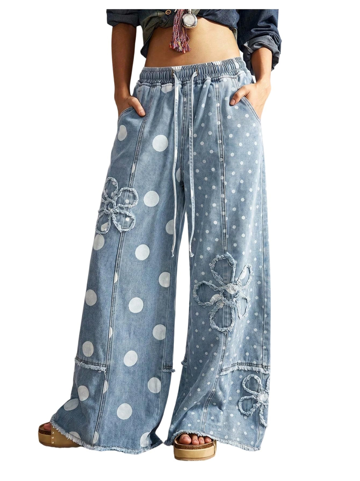 BEAUDRM Women's Y2K Baggy Jeans Wide Leg Jeans Denim Boho Pants
