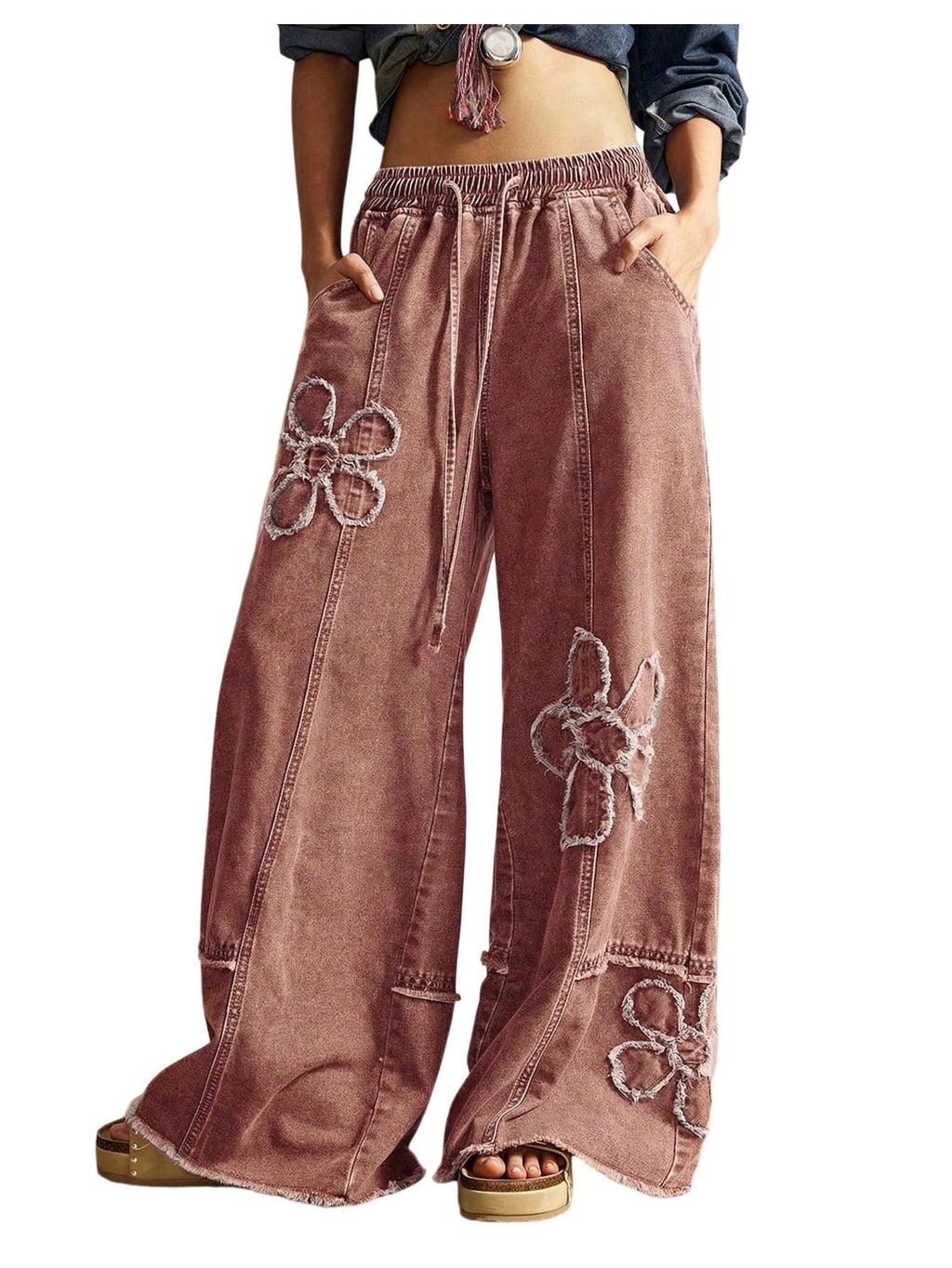BEAUDRM Women's Y2K Baggy Jeans Wide Leg Jeans Denim Boho Pants