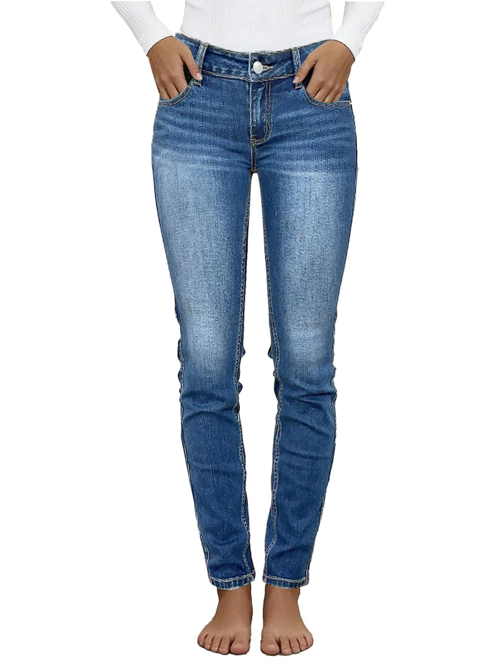 Flamingals Mid Waist Women's Skinny Jeans Butt Lifting Slim Fit Casual Wash Stretchy Skinny Leg Denim Pants with Pocket