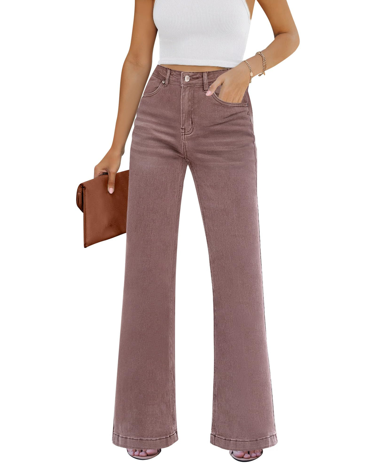 GRAPENT Flare Jeans for Women High Rise Wide Leg Baggy Stretchy Denim Pants