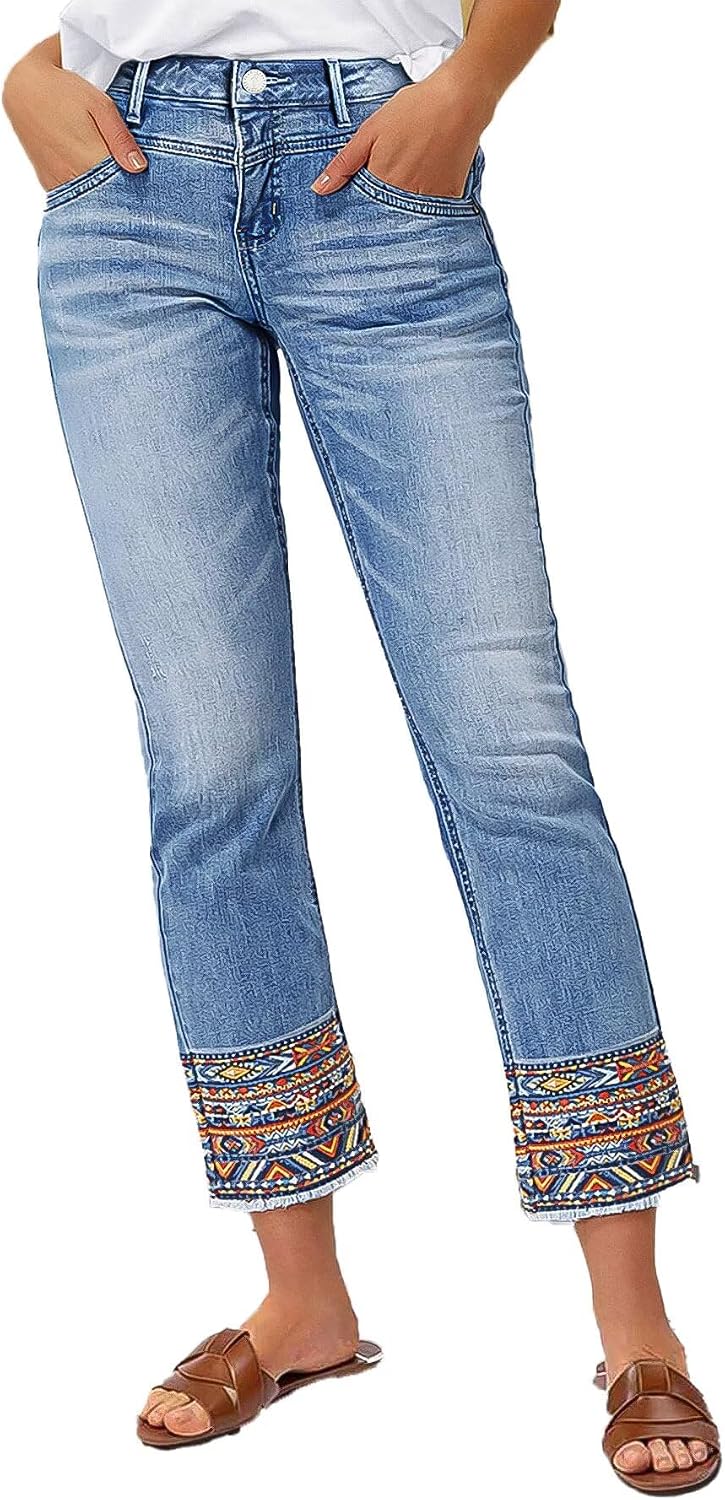 Flamingals Straight Leg Cropped Jeans for Women
