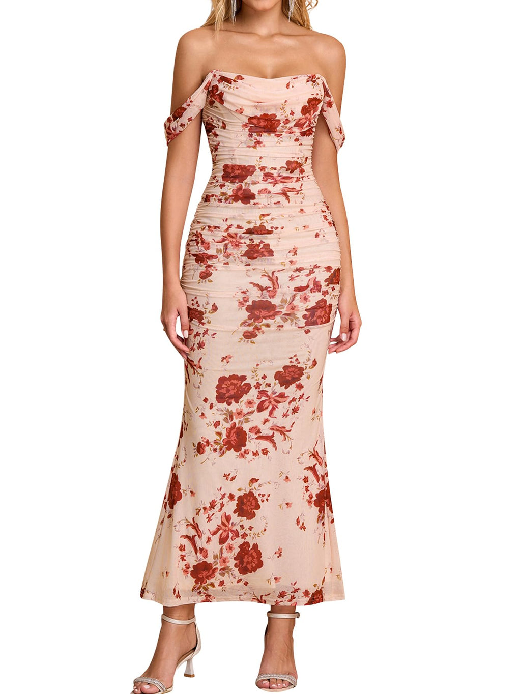 KUTUMAI Women Off Shoulder Maxi Long Corset Formal Wedding Guest Dress