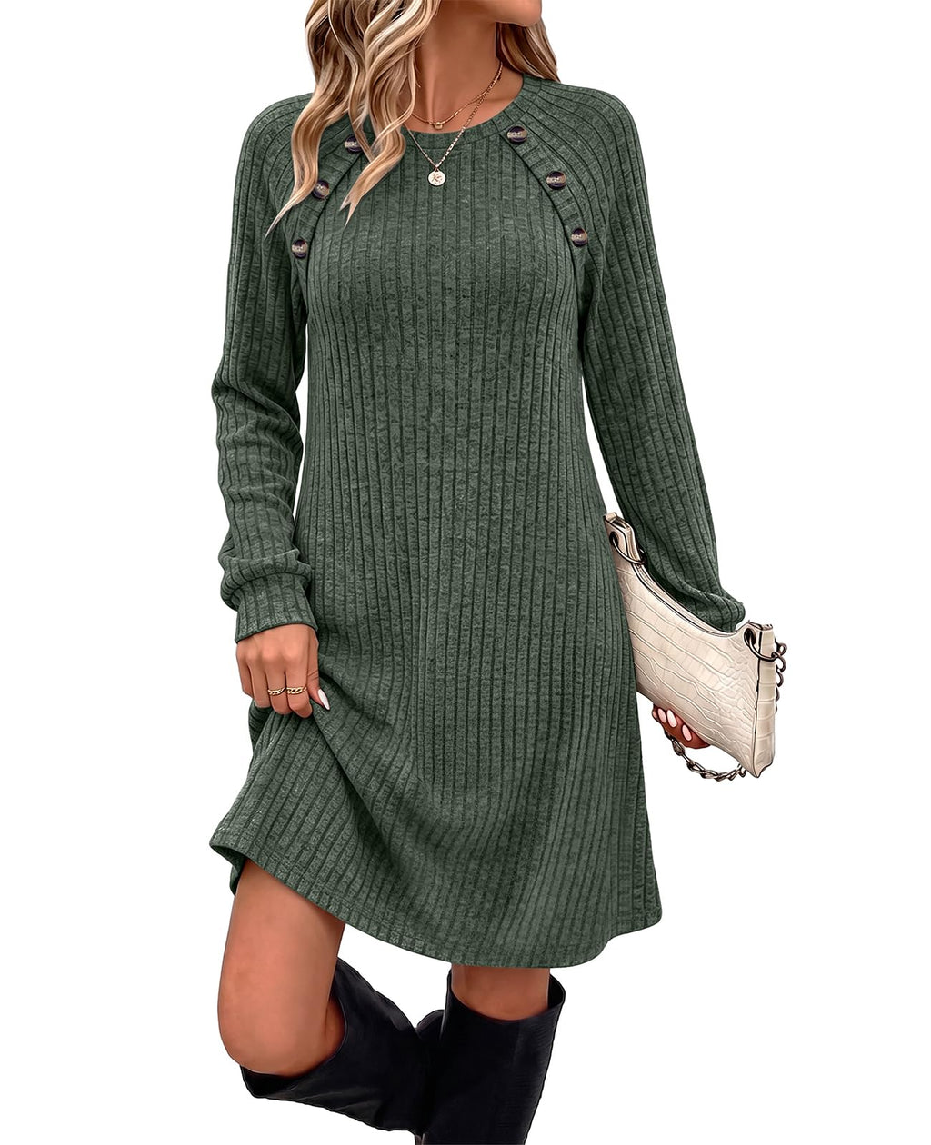 OFEEFAN Fall Dresses for Women 2026 Long Sleeve Dress with Pockets
