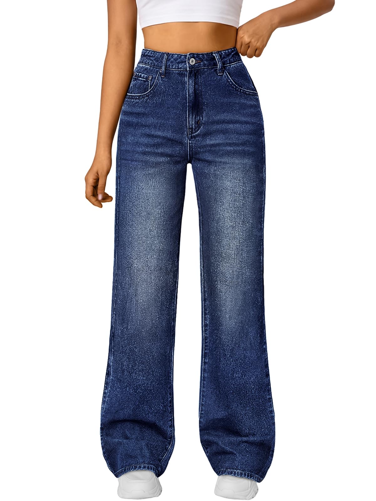 Trendy Queen Women High Waisted Straight Wide Leg Jeans Stretch Baggy Pants