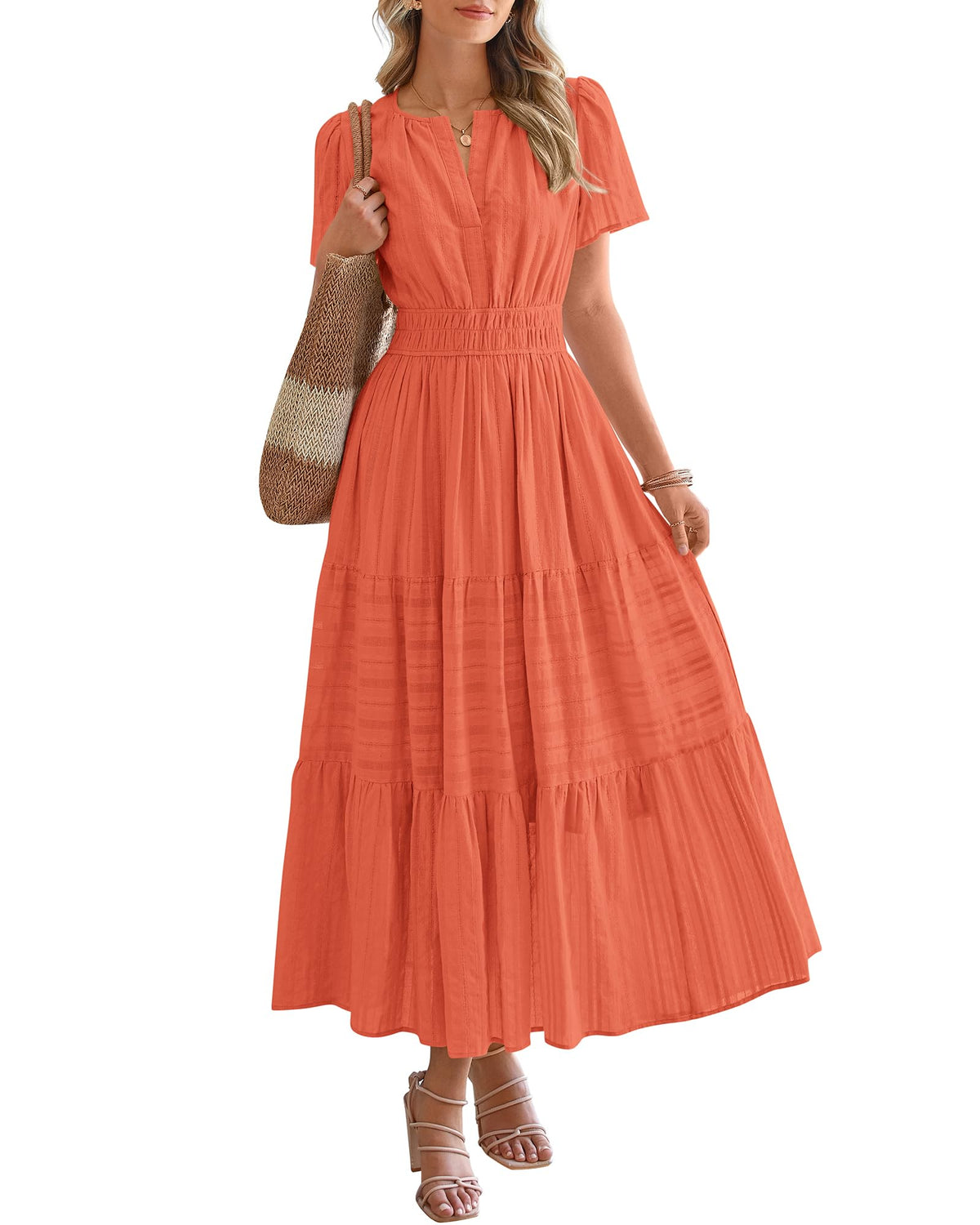 BTFBM Womens Summer 2026 Casual Maxi Dresses Lightweight Short Sleeve Dress