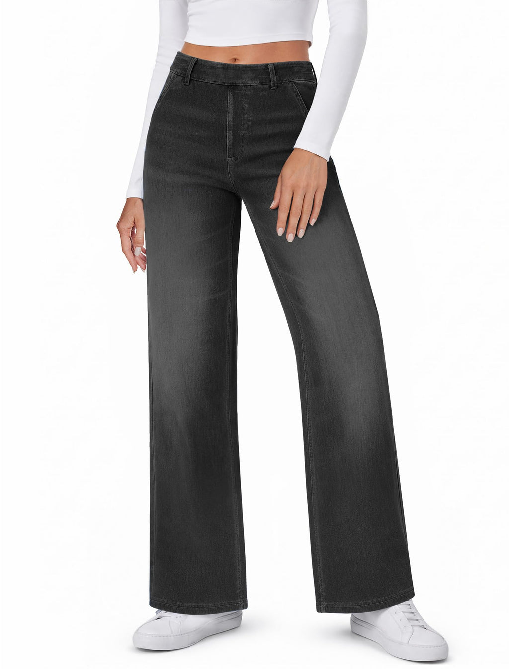 DLOODA Womens Jeans Stretchy Wide Leg High Waist Pull On Sweatpants Jeans