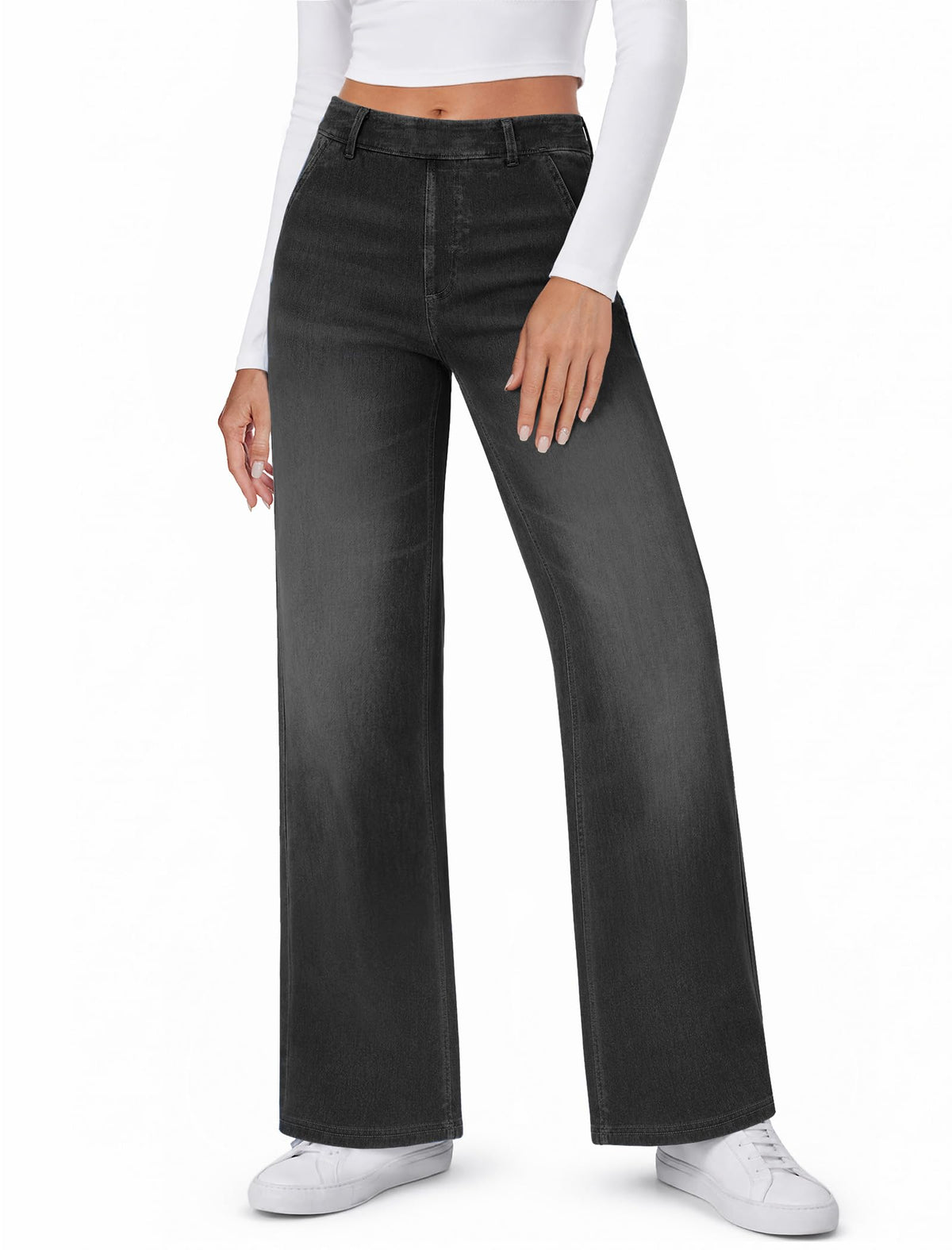 DLOODA Womens Jeans Stretchy Wide Leg High Waist Pull On Sweatpants Jeans