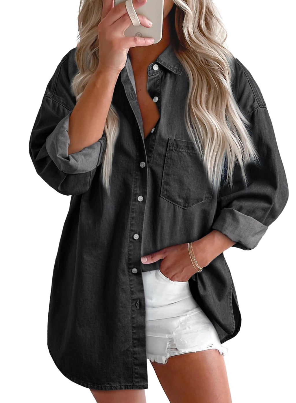 Astylish Women Denim Shirts Button Down Blouse Tops