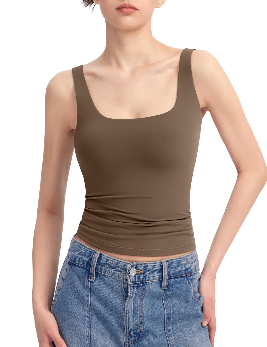 PUMIEY Women's Square Neck Tank Top Sleeveless Double Lined Basic Tops Sharp Collection
