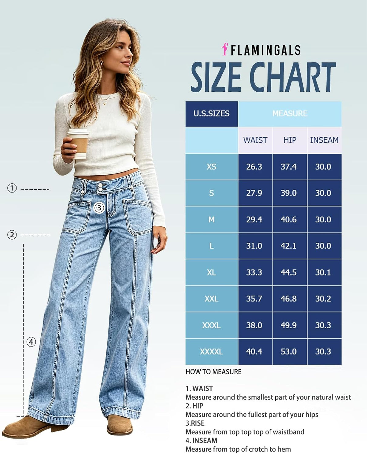 Flamingals Straight Leg Mid Waist Jeans for Women Wide Trendy