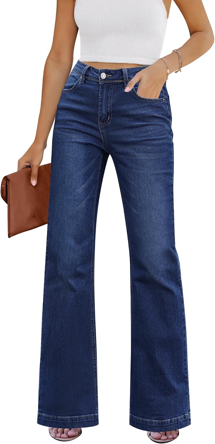 GRAPENT Flare Jeans for Women High Rise Wide Leg Baggy Stretchy Denim Pants