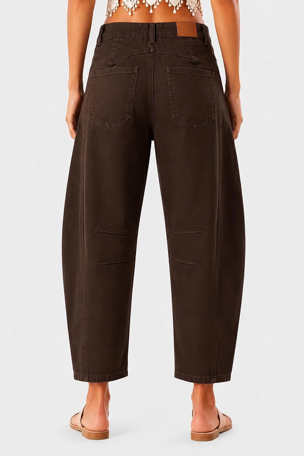 Women's High Waisted Stretch Barrel Leg Jeans Cropped Ankle Pants
