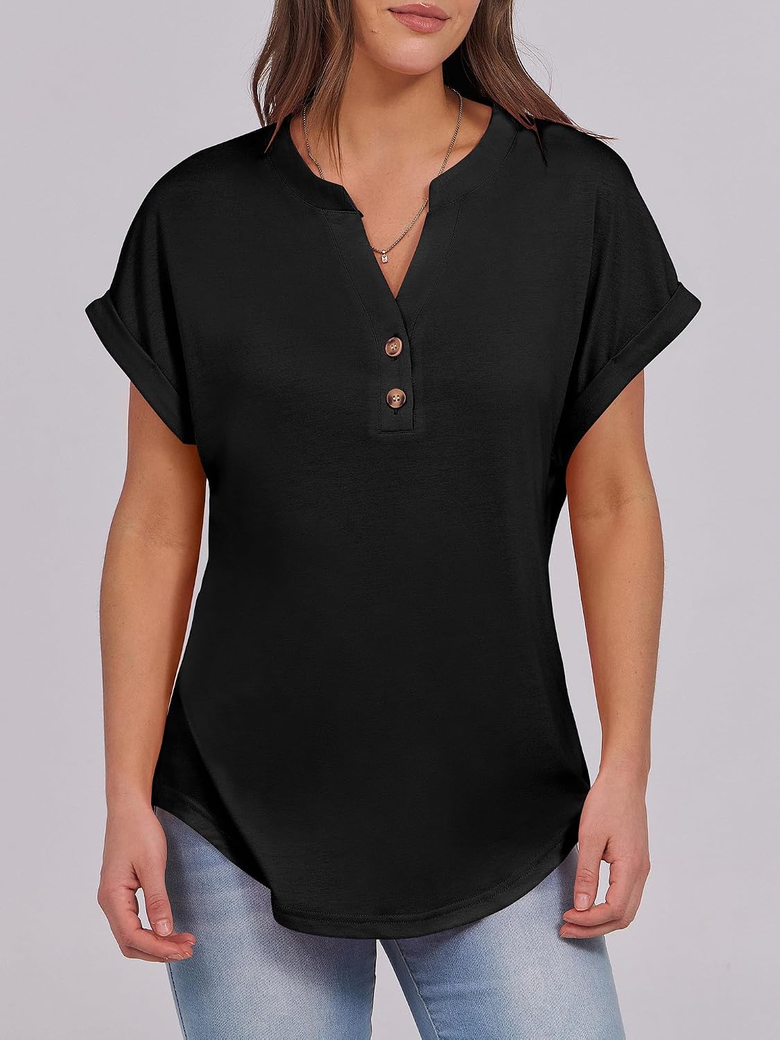 ANRABESS Womens Short Sleeve Henley Tops Summer Shirts Dressy Casual Blouse