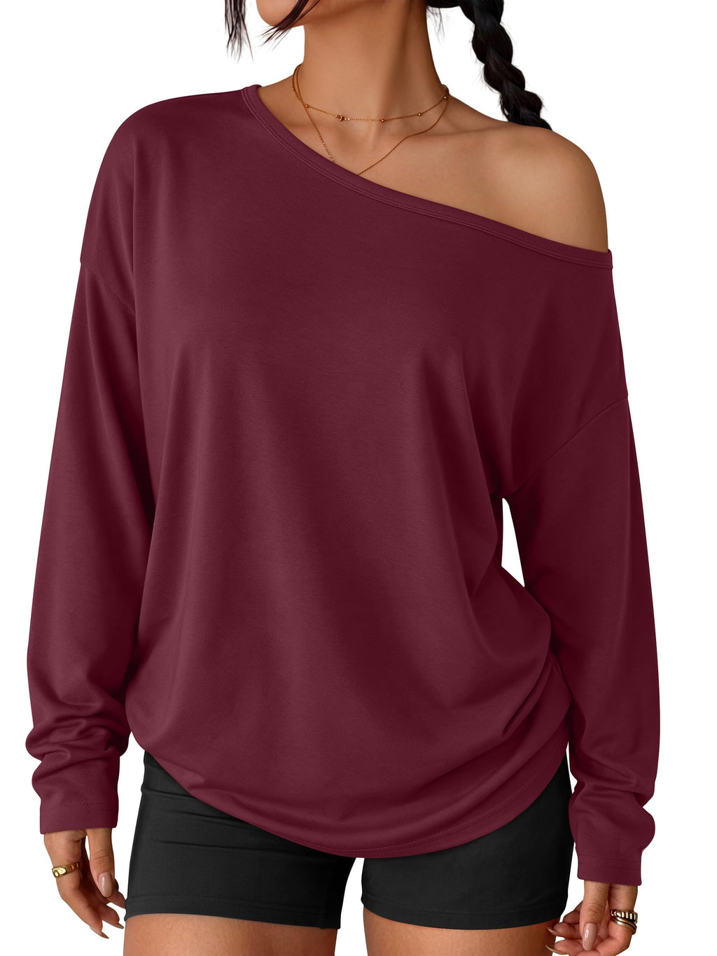 Trendy Queen Womens Off The Shoulder Oversized Tops