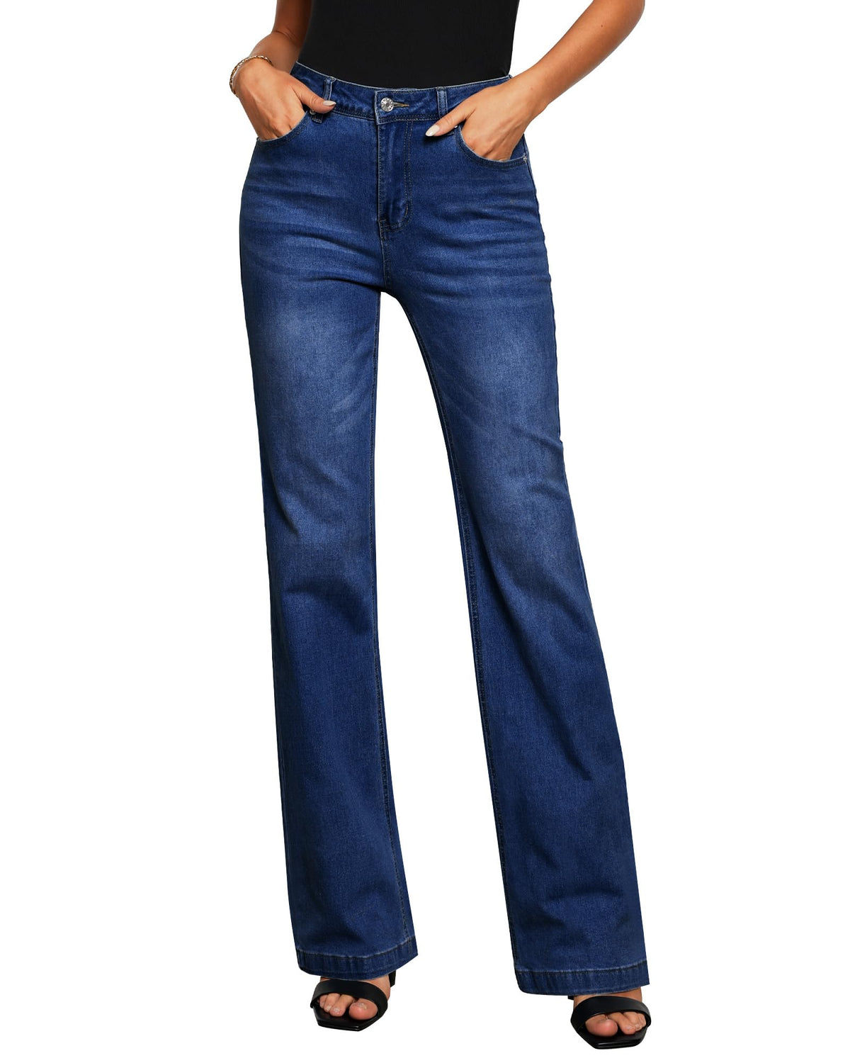 GRAPENT Flare Jeans for Women High Rise Wide Leg Baggy Stretchy Denim Pants
