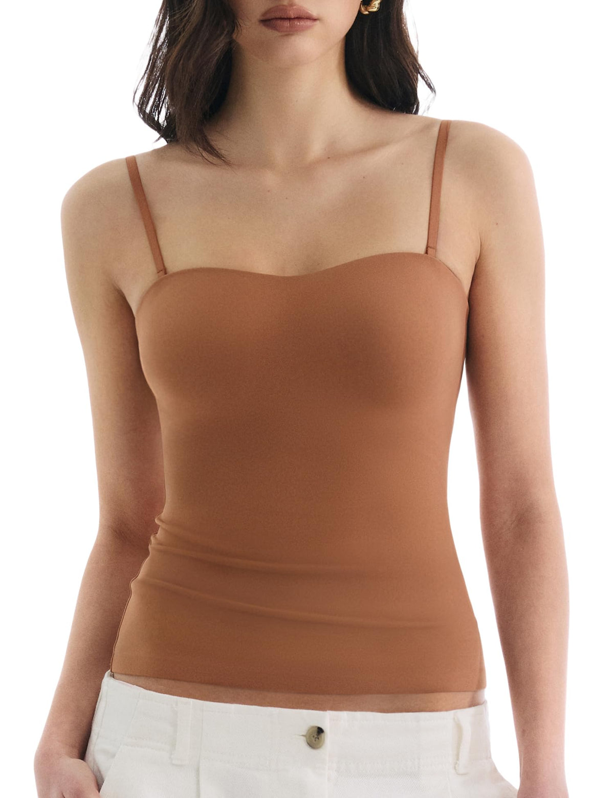 Built in Bra Tank Tops for Women, Double Lined Padded Cami Scoop Neck Spaghetti Straps Basic Summer Top 2026