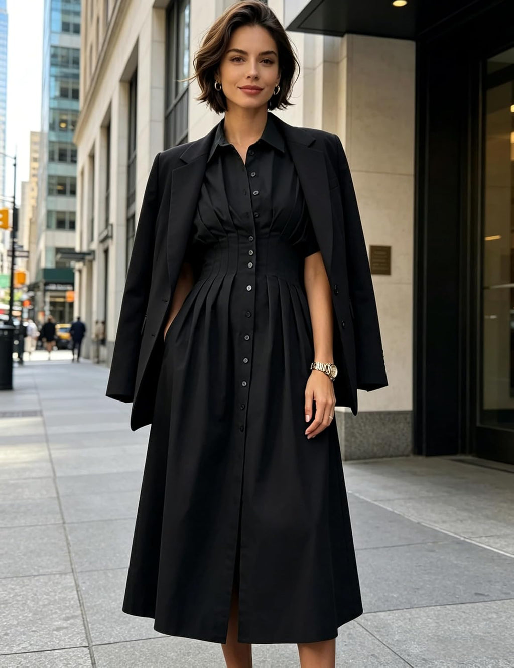 Yeokou Shirt Dress for Women Short Sleeve Button Front Casual Pleated Flowy Maxi Sundress with Pockets
