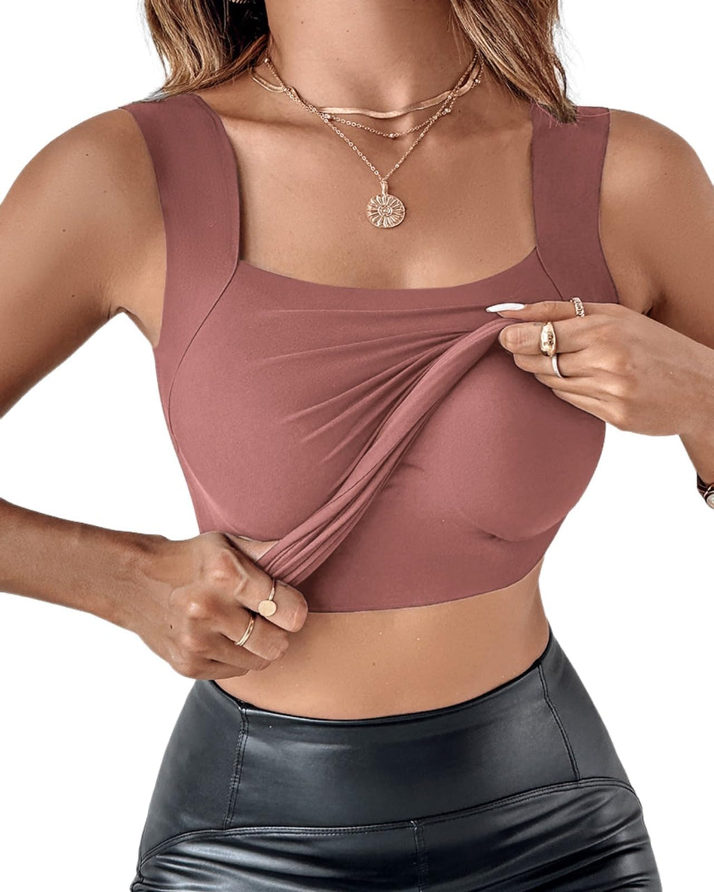 CHICME Womens Built in Bra Shapewear Tank Top U Neck Camisole
