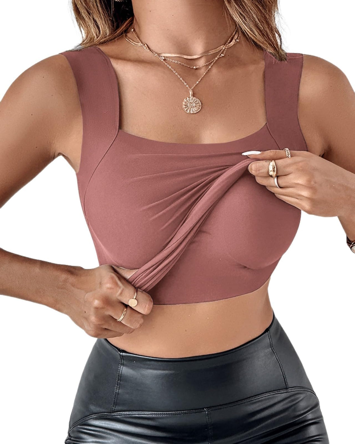 CHICME Womens Built in Bra Shapewear Tank Top U Neck Camisole