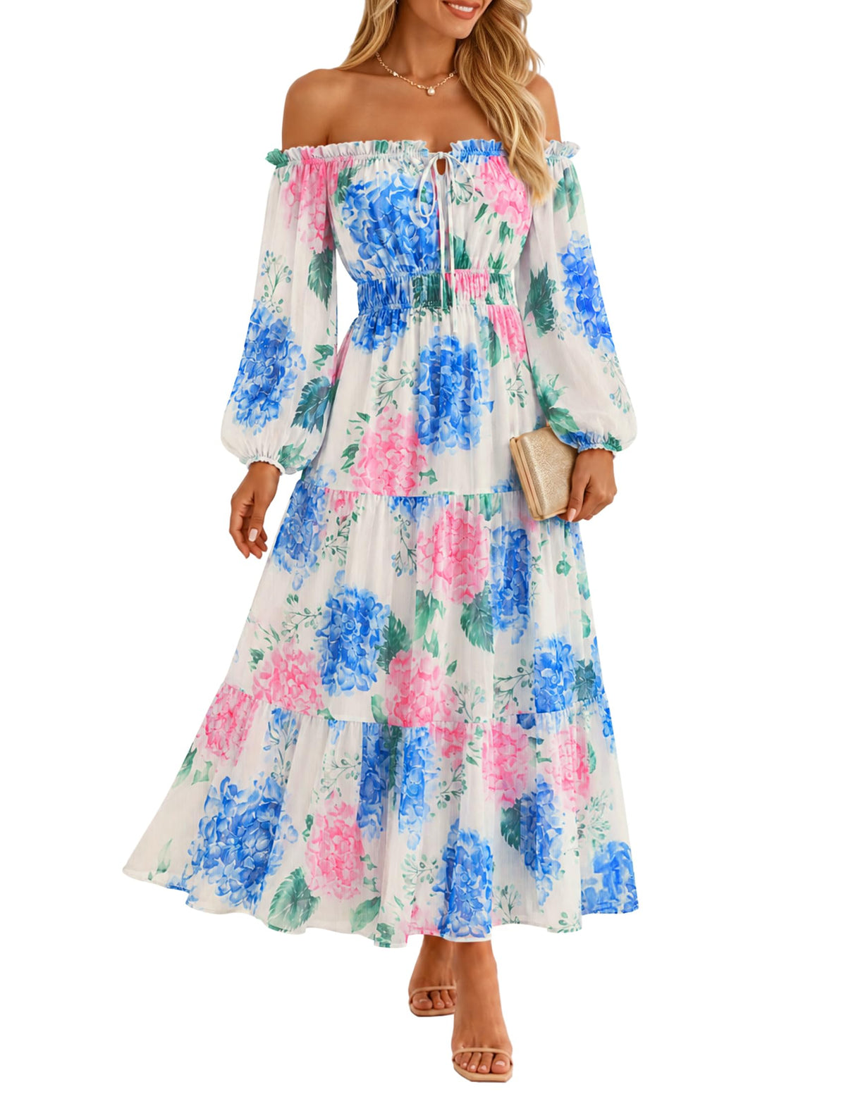 ZESICA Womens 2026 Fall Long Sleeve Floral Maxi Dress