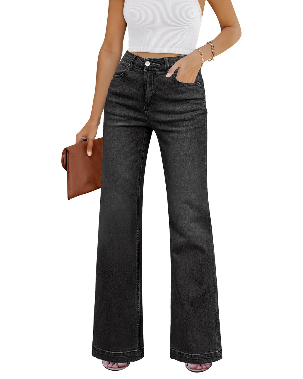GRAPENT Flare Jeans for Women High Rise Wide Leg Baggy Stretchy Denim Pants