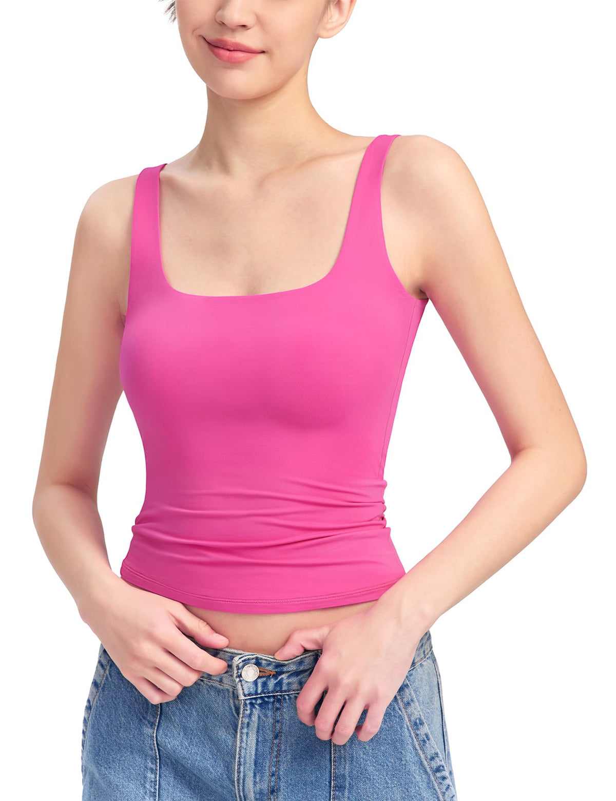 PUMIEY Women's Square Neck Tank Top Sleeveless Double Lined Basic Tops Sharp Collection