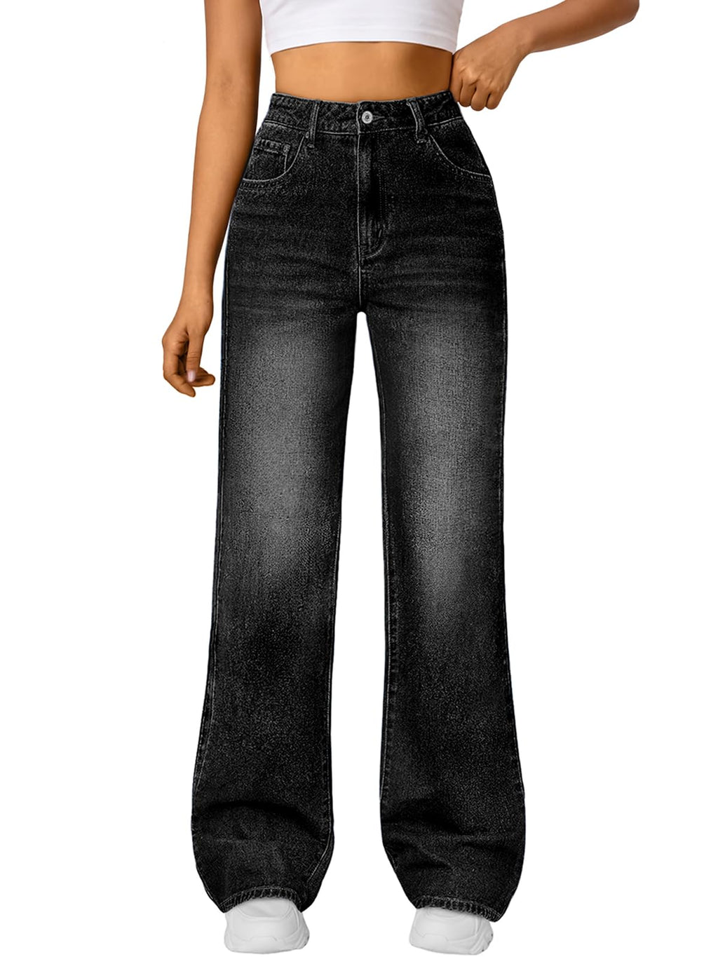 Trendy Queen Women High Waisted Straight Wide Leg Jeans Stretch Baggy Pants