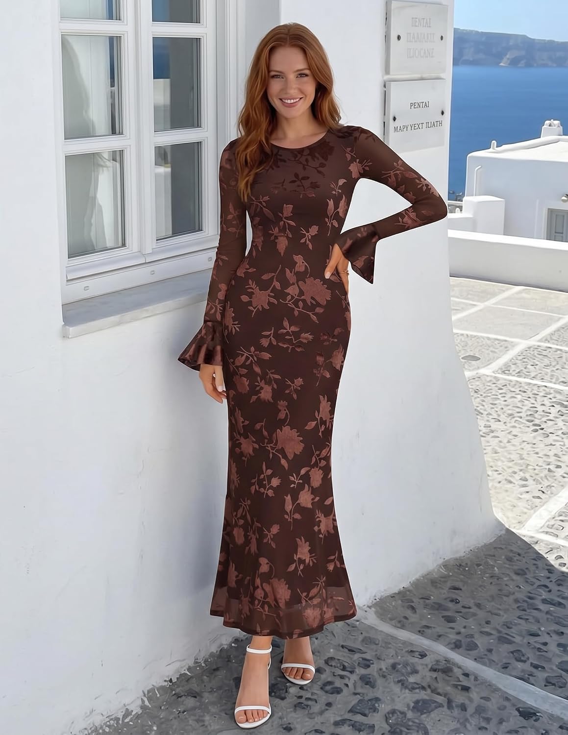 ZESICA Women's Fall Bell Long Sleeve Wedding Guest Dresses