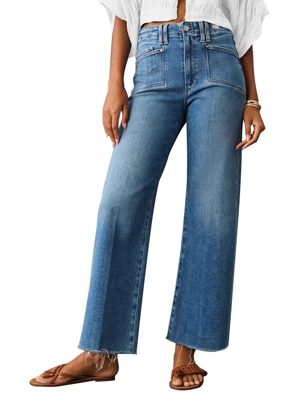 KUNMI Jeans for Women Wide Leg Baggy High Waist Boyfriends Straight Leg Stretchy Denim Pants Trendy Fall 2026