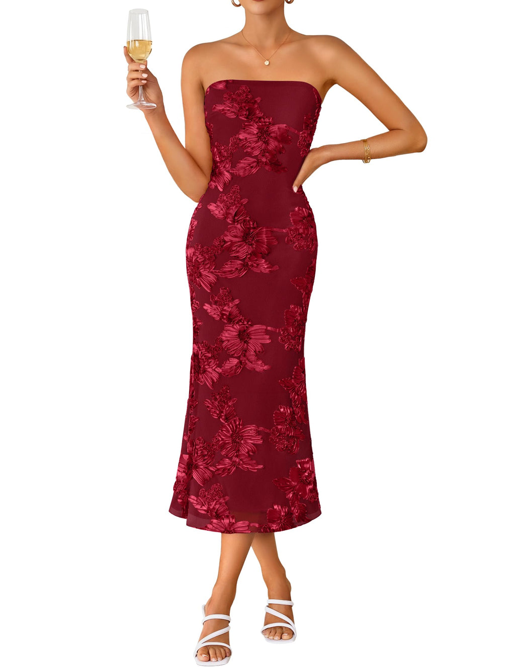 ZESICA 2026 Summer Strapless Floral Cocktail Wedding Guest Dress for Women