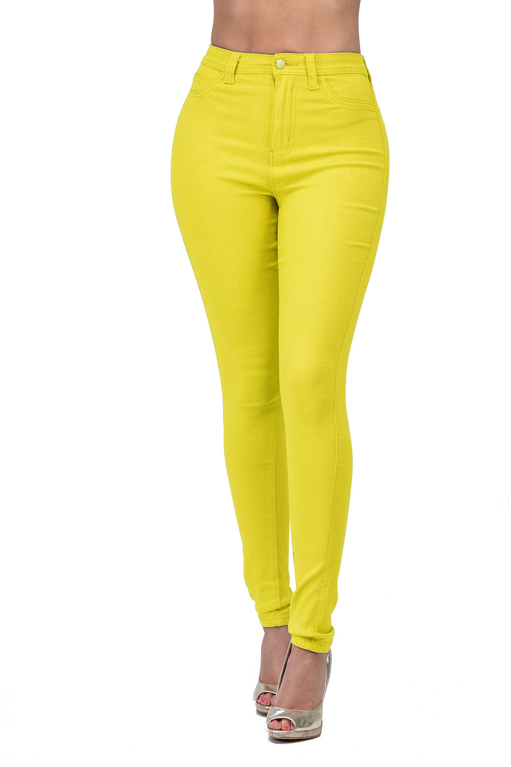High Waisted-Rise Colored Stretch Skinny Destroyed Ripped Distressed Jeans for Women Olive Mustard RED