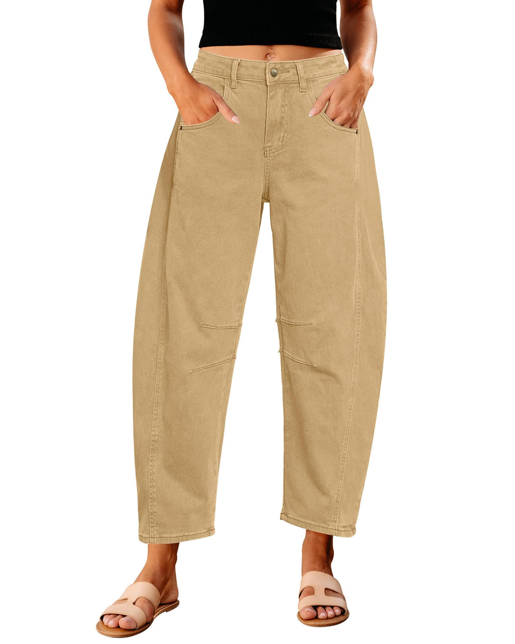 GRAPENT Barrel Jeans for Women High Waist Baggy Cropped Stretch Denim Pants